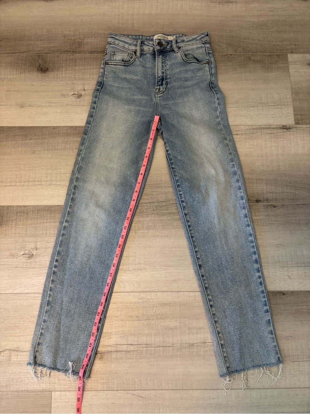 Hidden Jeans High Rise Straight Leg Jeans Light Wash Raw Hem Size 24 - Picture 4 of 10
